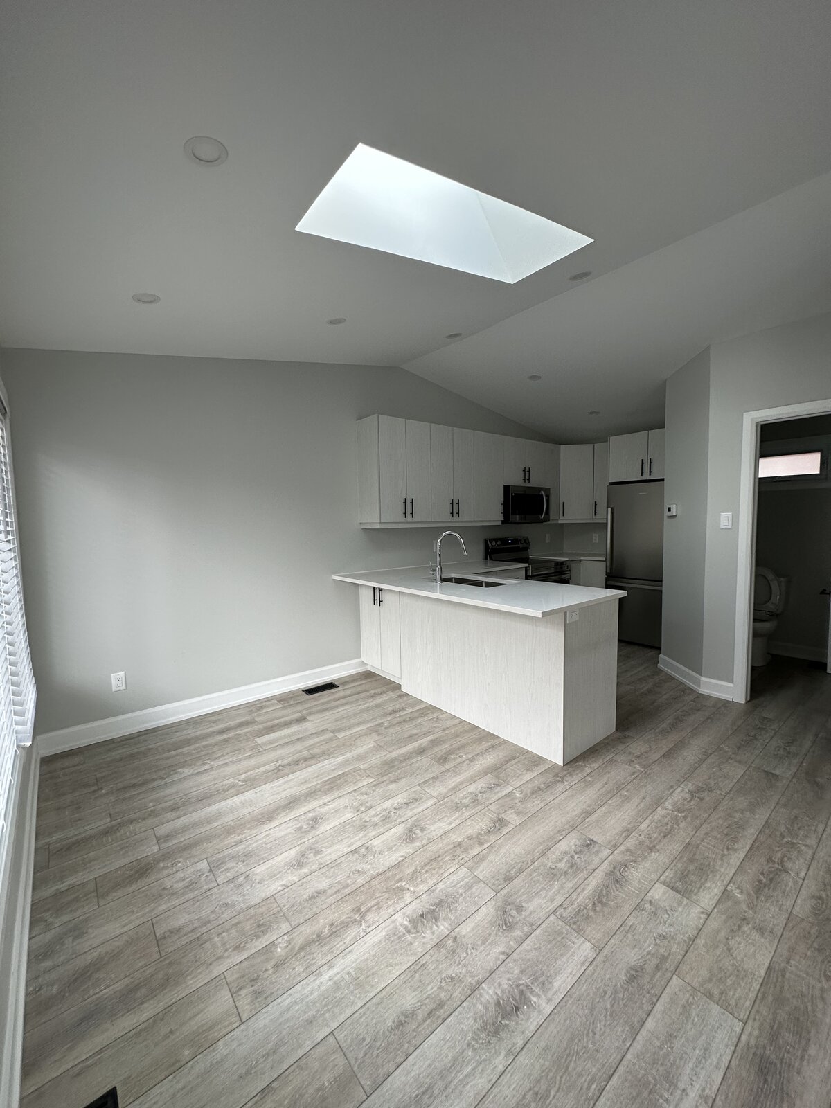 Coach house kitchen with skylight